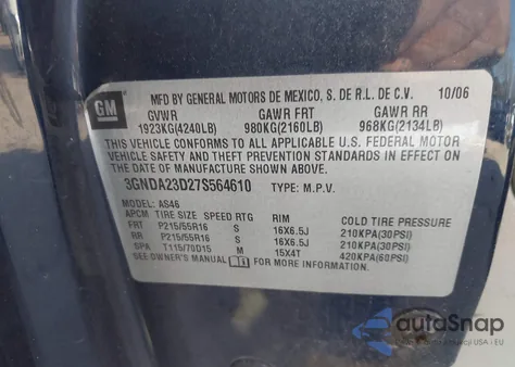 2007 Chevrolet Hhr Lt z USA, uszkodzony, nr VIN 3GNDA23D27S564610